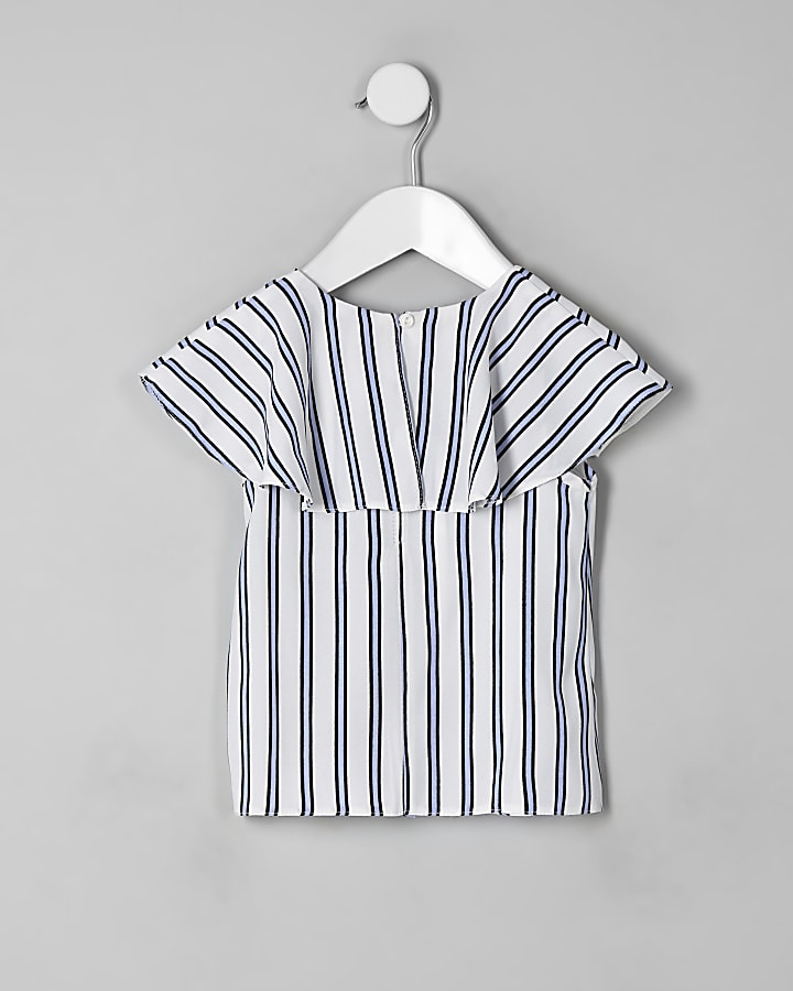 Mini girls white stripe frill top