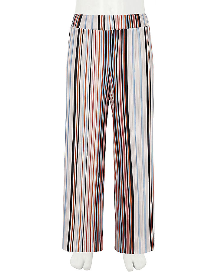 Girls orange stripe plisse wide leg trousers