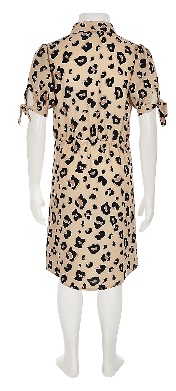 Girls brown leopard print knot shirt dress