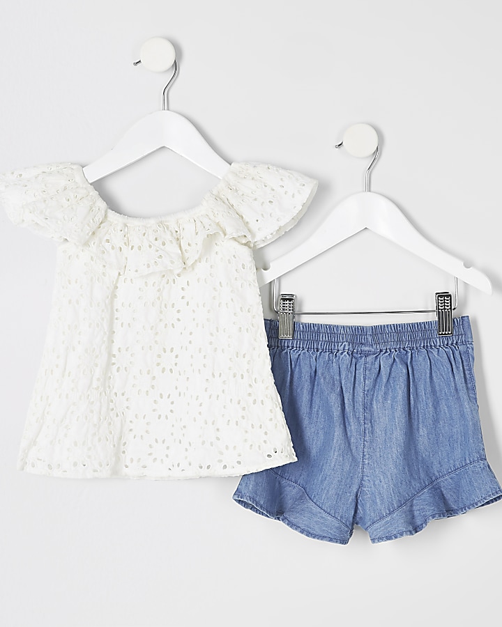 Mini girls white broderie top outfit