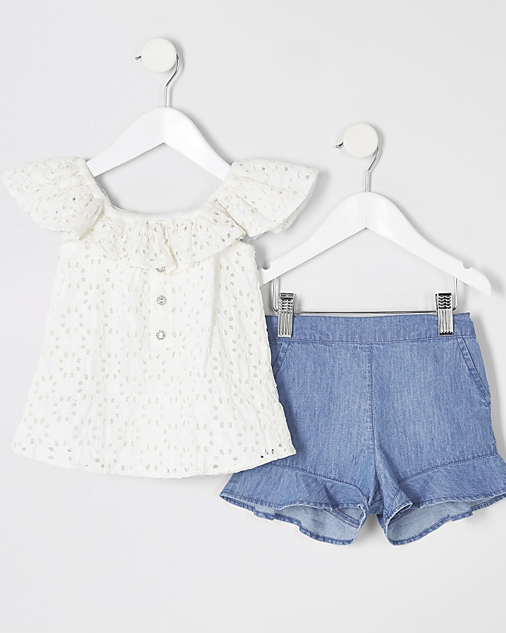 Mini girls white broderie top outfit