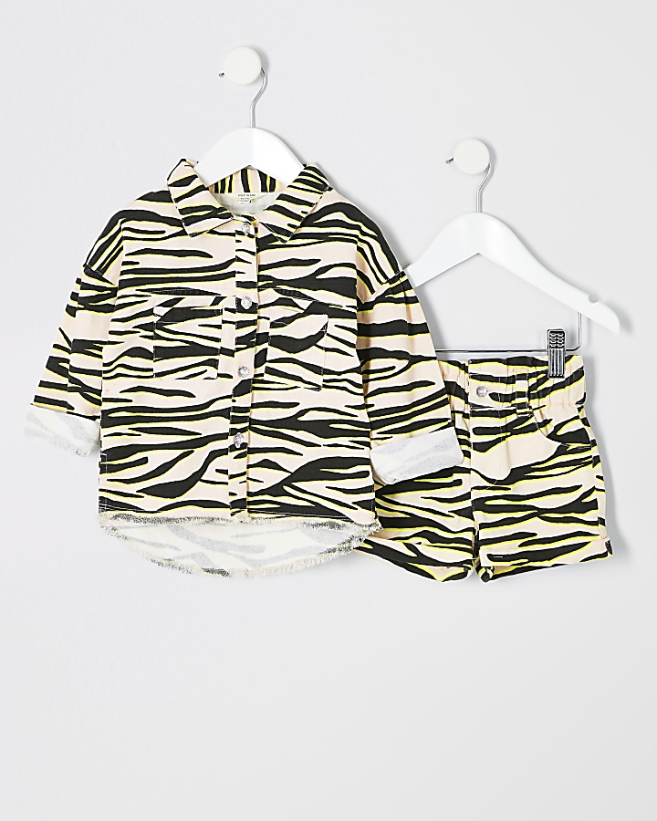 Mini girls zebra print shacket outfit