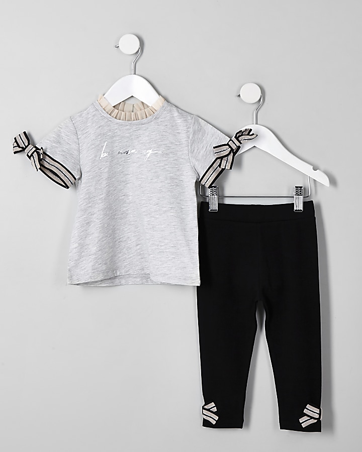 Mini girls grey ‘Be amazing’ T-shirt outfit