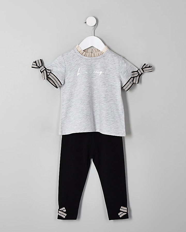 Mini girls grey ‘Be amazing’ T-shirt outfit