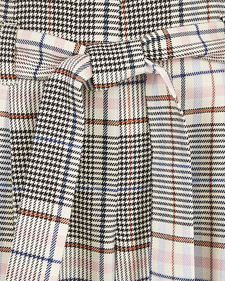 Girls pink check tie waist trousers