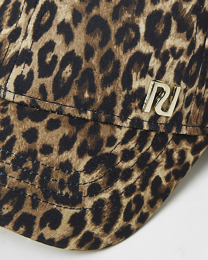 Mini girls brown leopard print cap