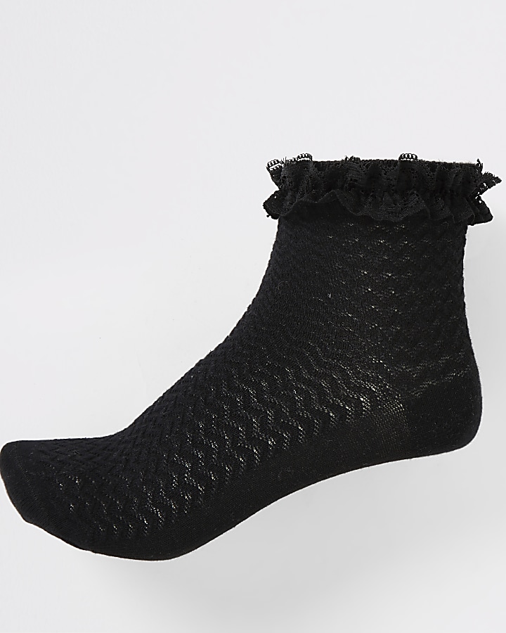 Girls black lace socks 2 pack