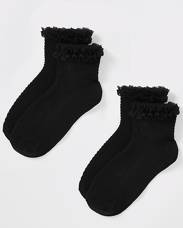 Girls black lace socks 2 pack
