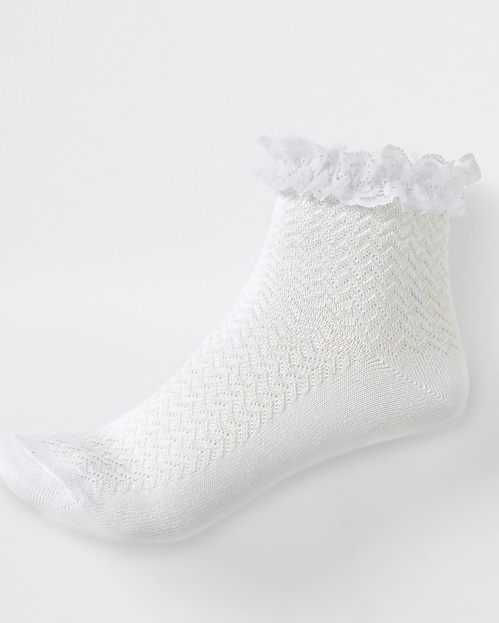 Girls white lace trim socks 2 pack