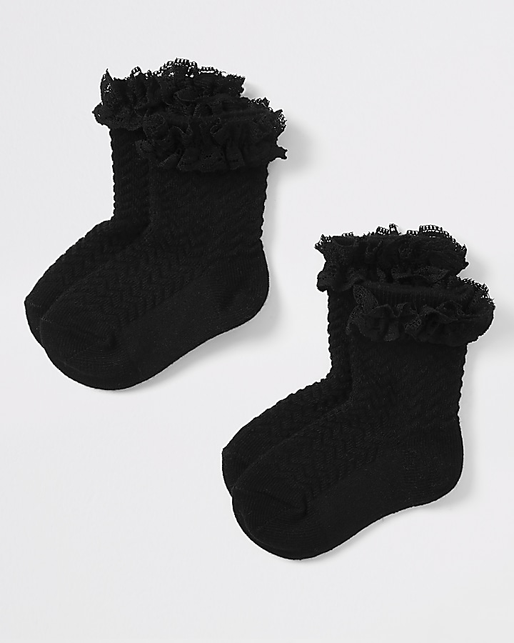 Mini girls black lace socks 2 pack