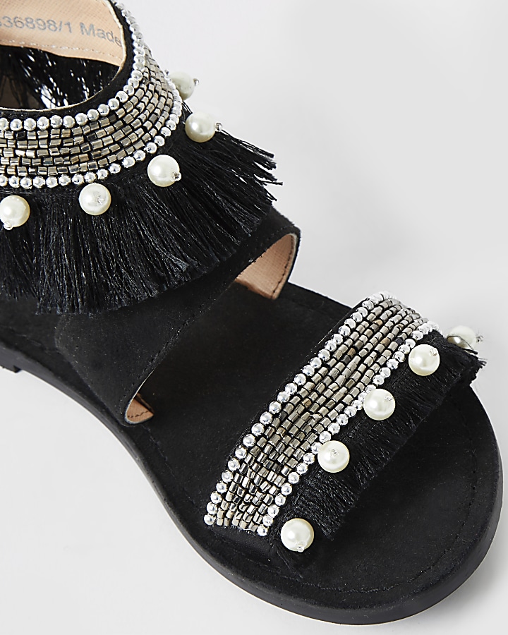 Girls black multi embellished sandals