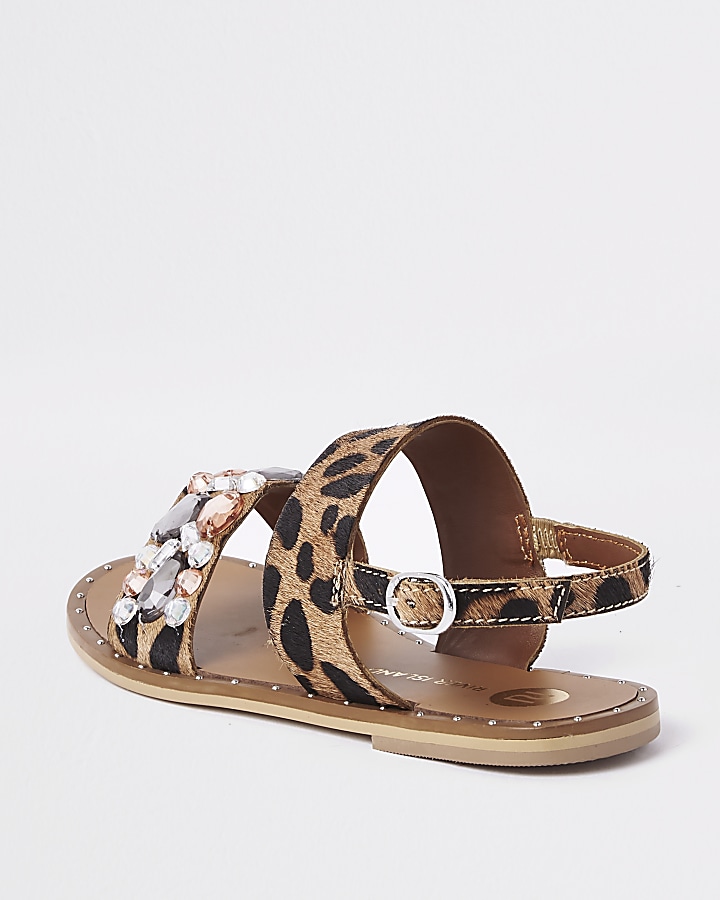 Girls leopard print gem sandals