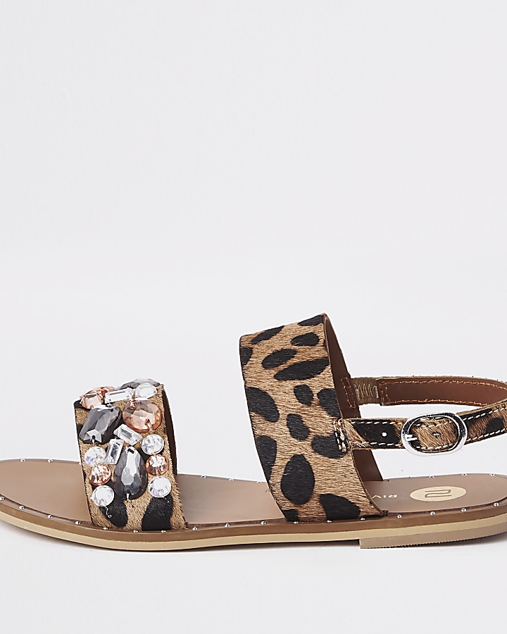 Girls leopard print gem sandals