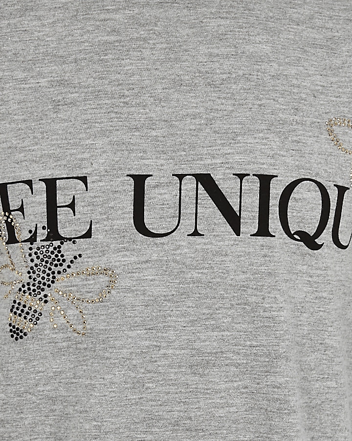 Girls grey ‘Bee unique’ T-shirt