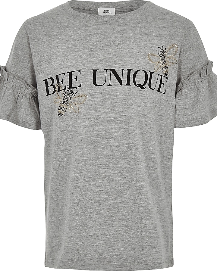 Girls grey ‘Bee unique’ T-shirt
