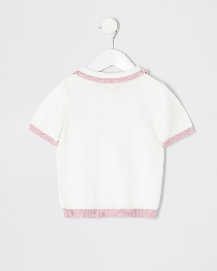 Mini girls cream polo shirt