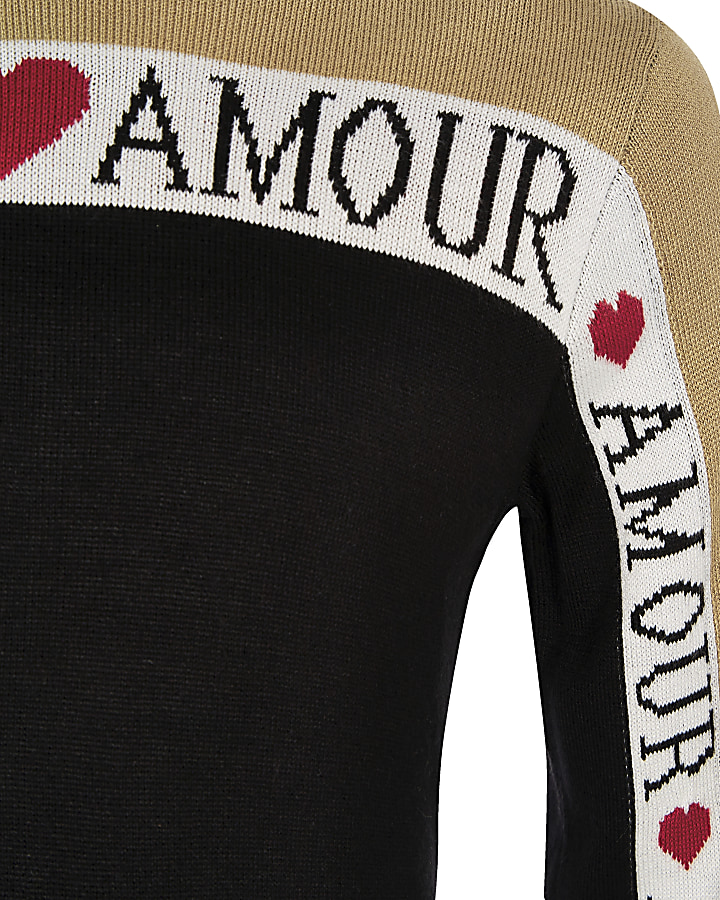 Girls black ‘Amour’ knitted hoodie outfit
