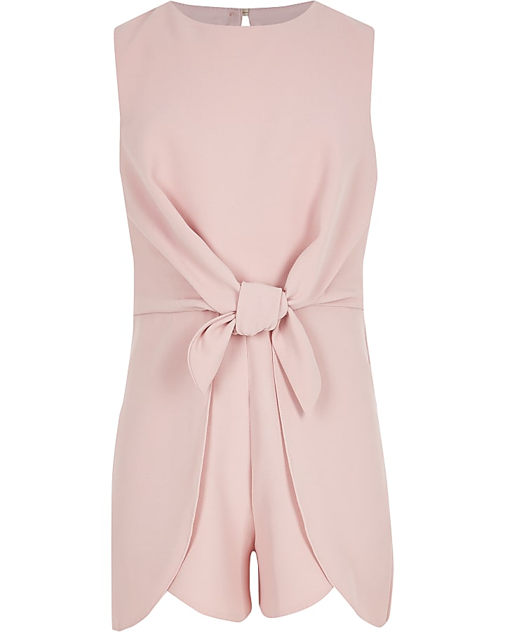 Girls pink tie front playsuit