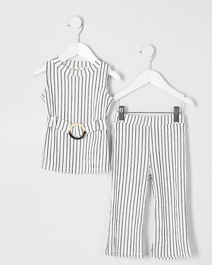 Mini girls white stripe tunic top outfit