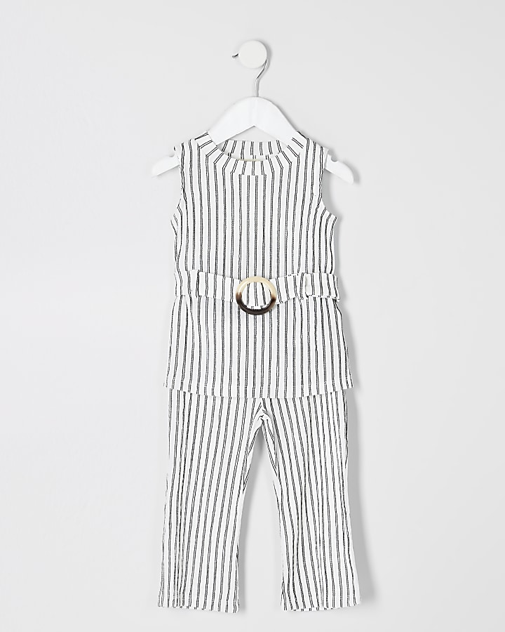 Mini girls white stripe tunic top outfit