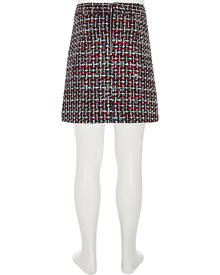 Girls red boucle A line skirt
