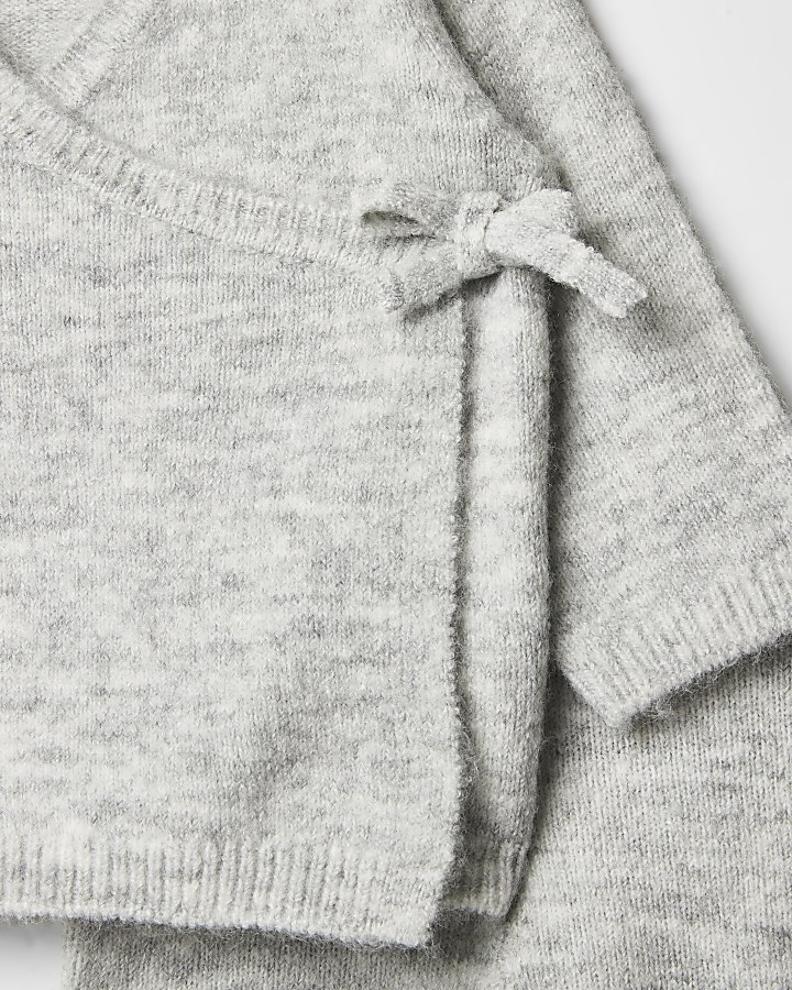 Baby grey knitted wrap cardigan outfit