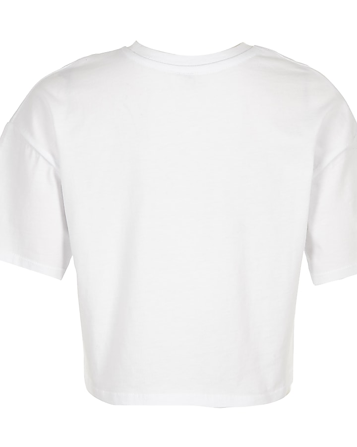 Girls white 'Be unique' crop T-shirt