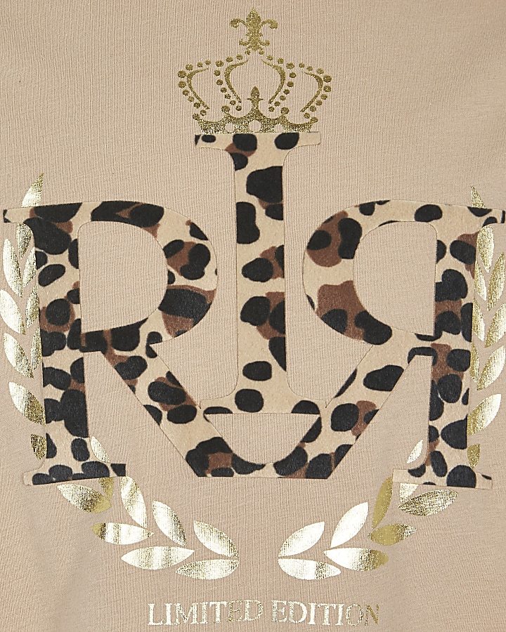 Girls brown RI leopard print T-shirt