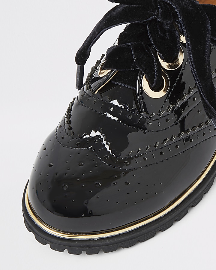 Girls black patent brogue shoes