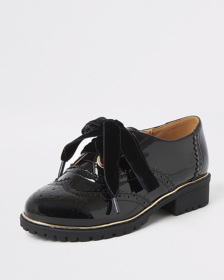 Girls black patent brogue shoes