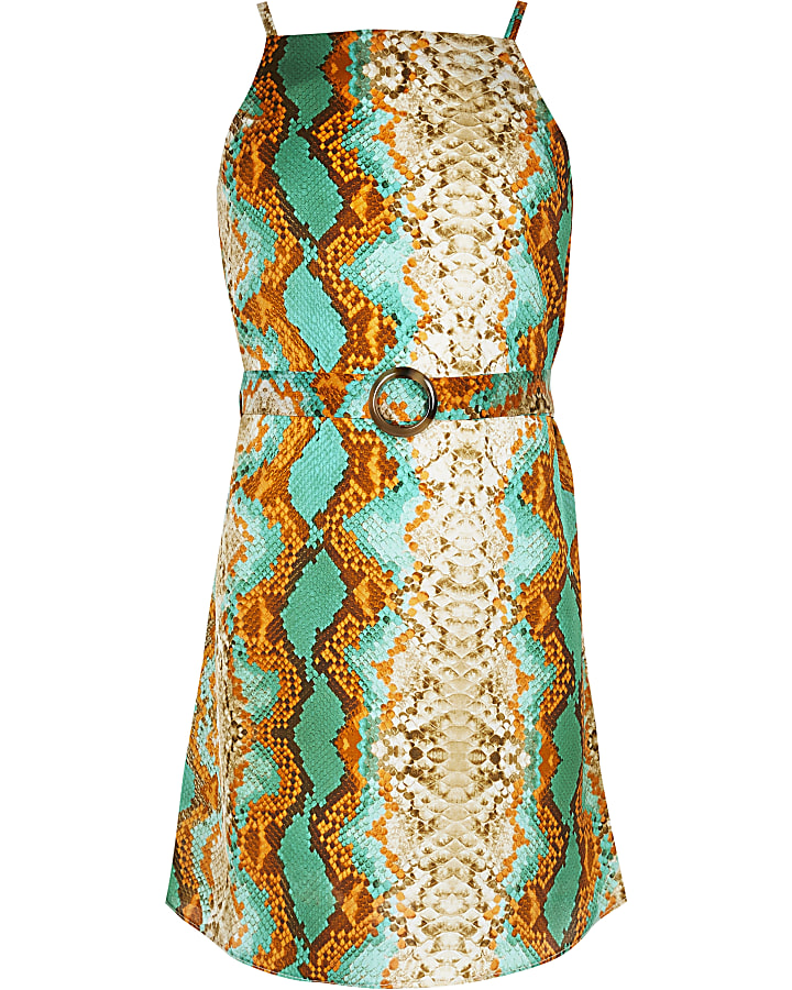 Girls turquoise snake print slip dress