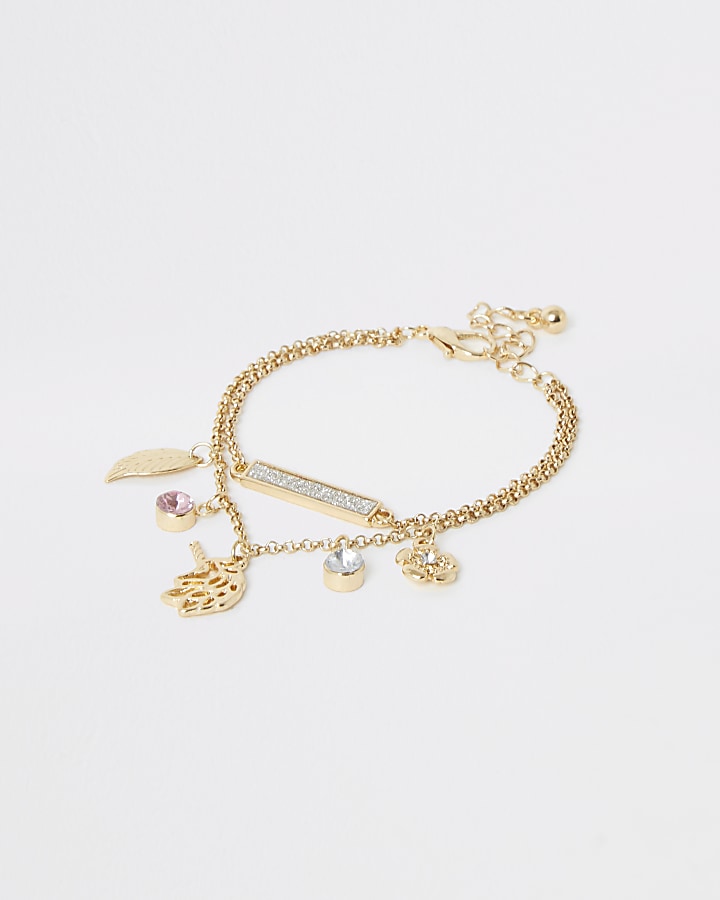 Girls gold colour unicorn charm bracelet