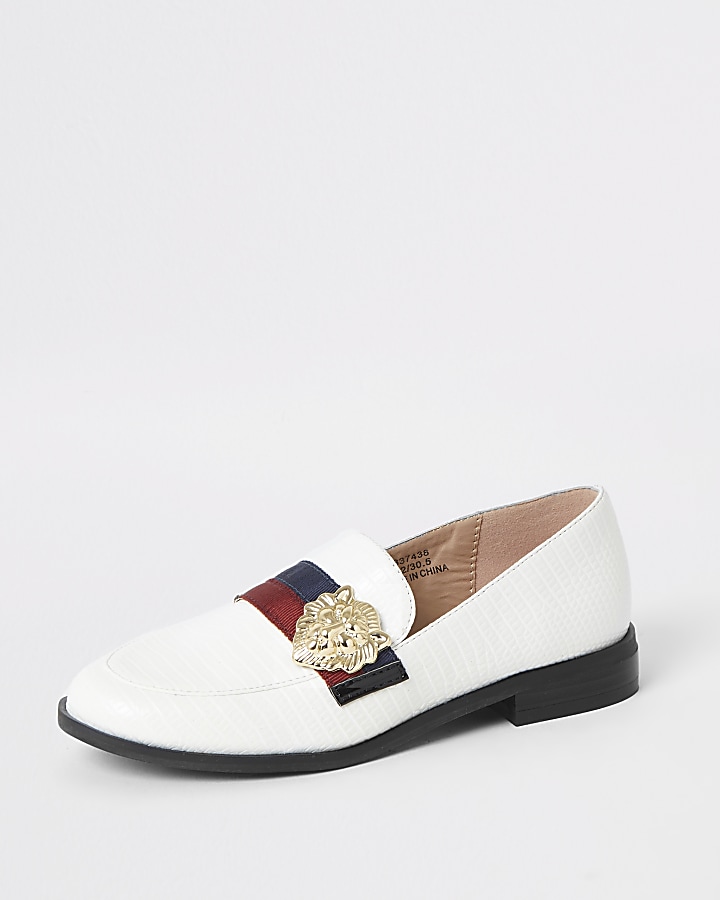 Girls white tape loafers