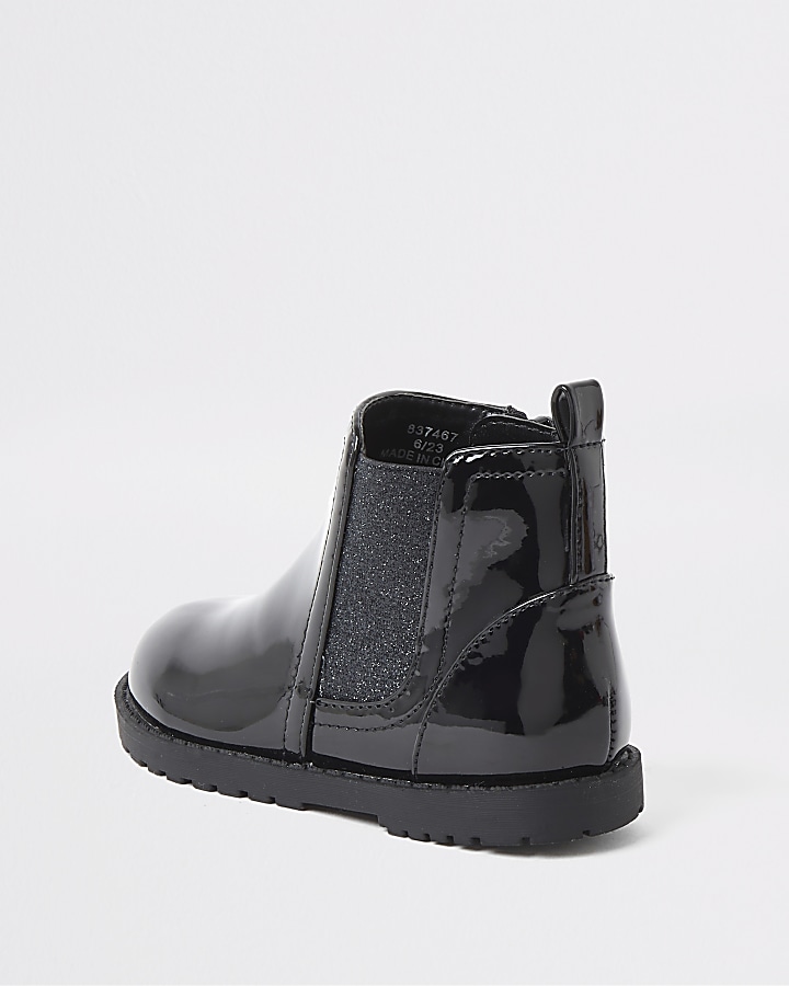 Mini girls black patent boots