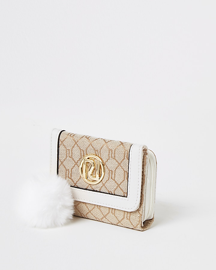 Girls gold RI monogram trifold purse
