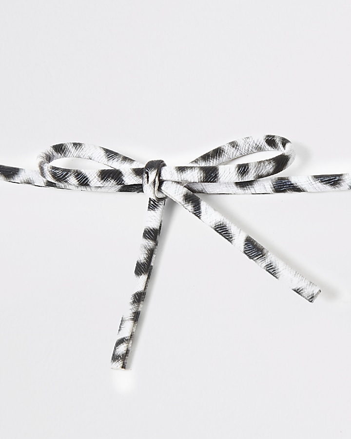 Girls white zebra print bow choker