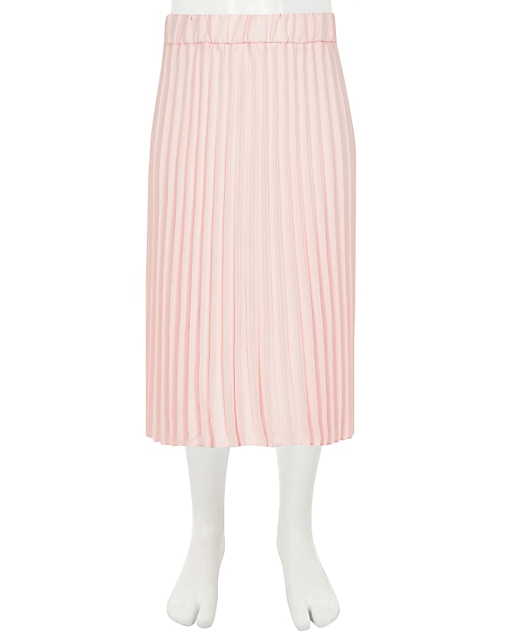 Girls pink pleated midi skirt