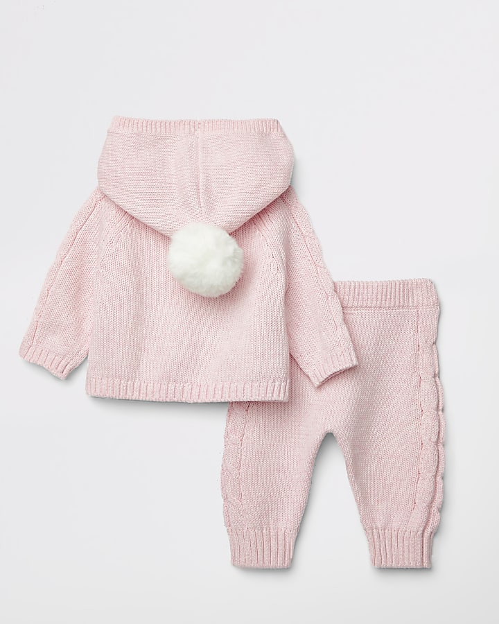 Baby pink pom pom knitted cardigan outfit
