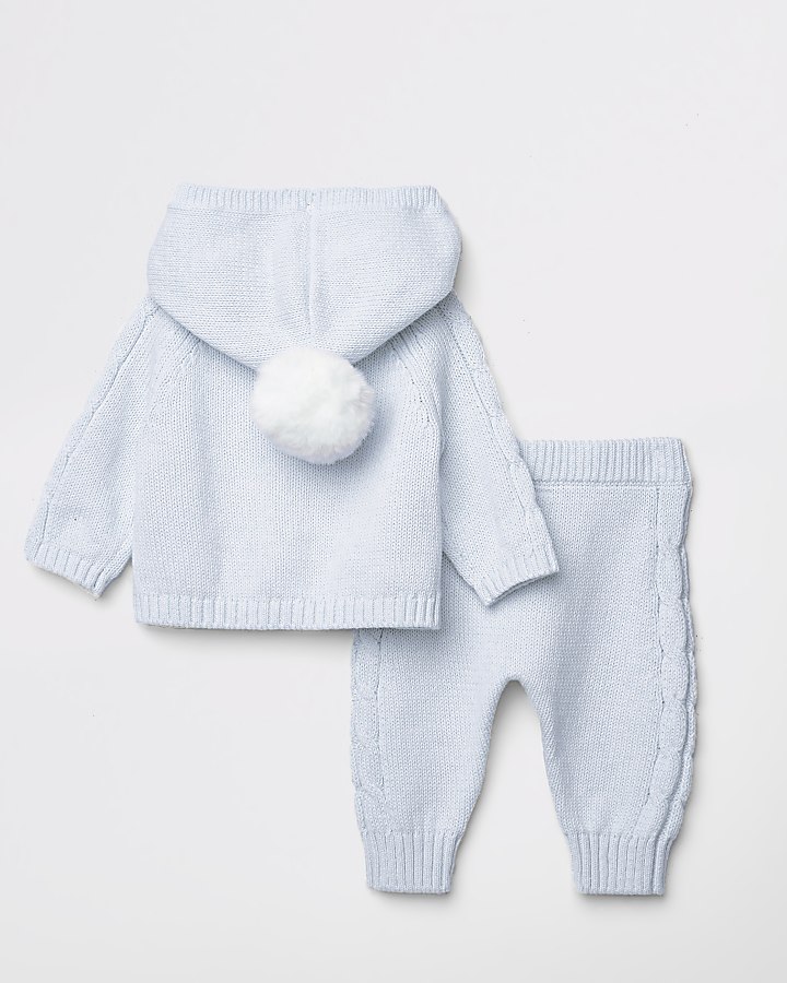 Baby blue pom pom knitted cardigan outfit