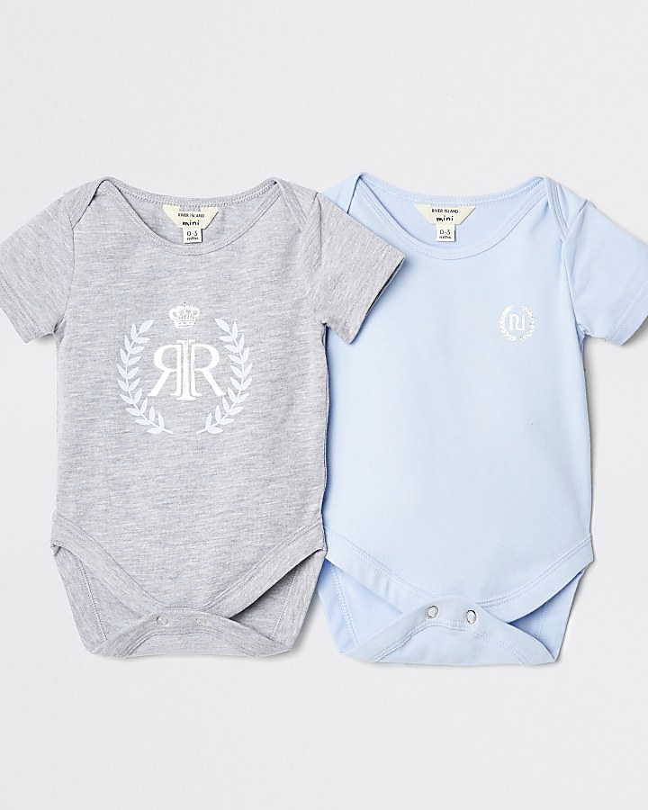 Baby blue baby grow two pack