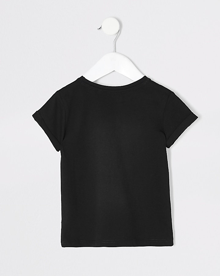 Mini girls black printed short sleeve T-shirt
