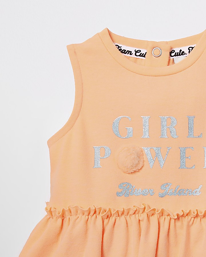 Baby orange 'Girl Power' romper dress