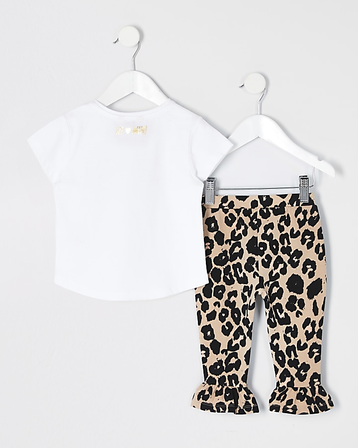 Mini girls white leopard print T-shirt outfit