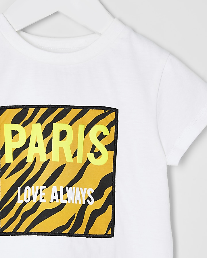 Mini girls white 'Paris' tiger T-shirt