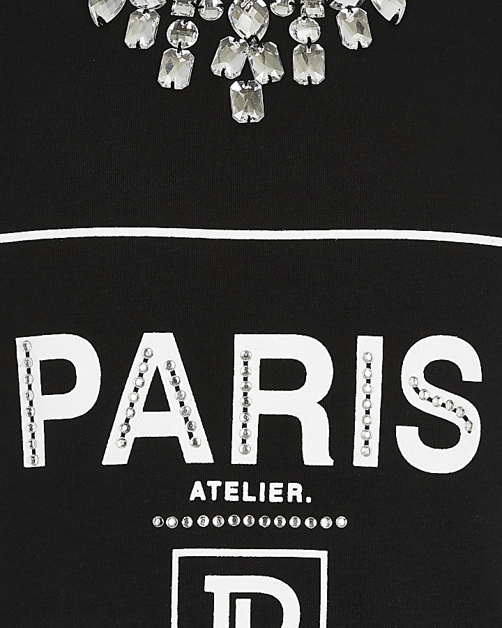 Girls black 'Paris' jersey dress