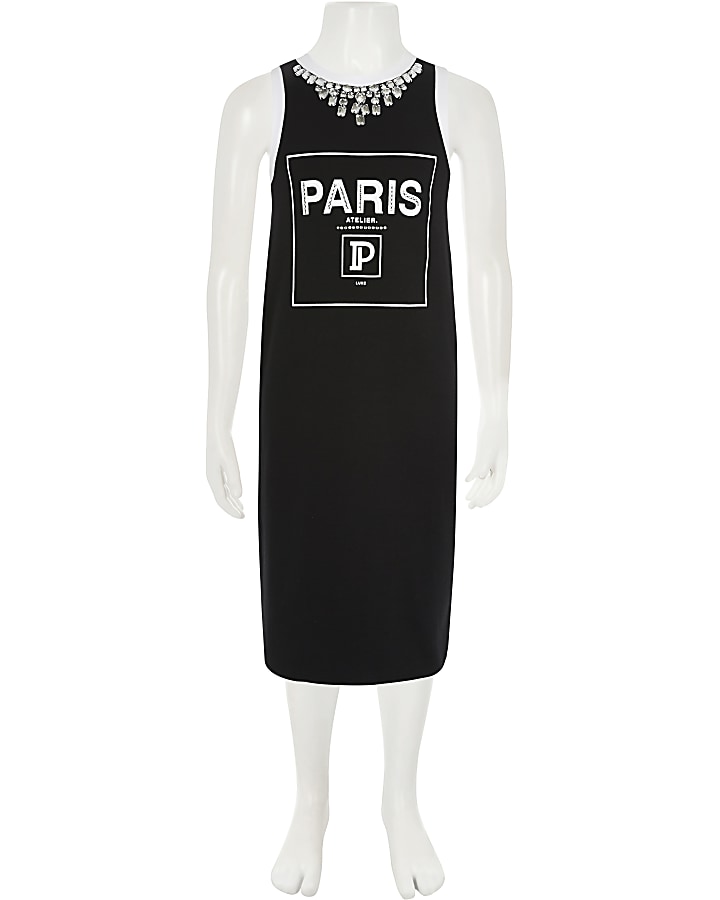Girls black 'Paris' jersey dress