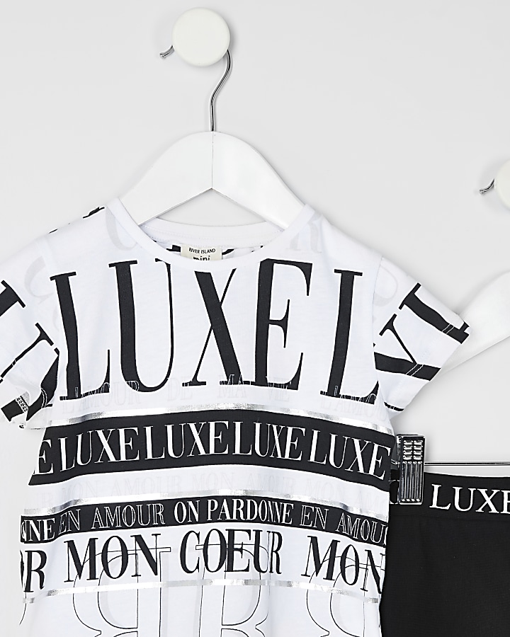 Mini girls white 'luxe' print T-shirt outfit