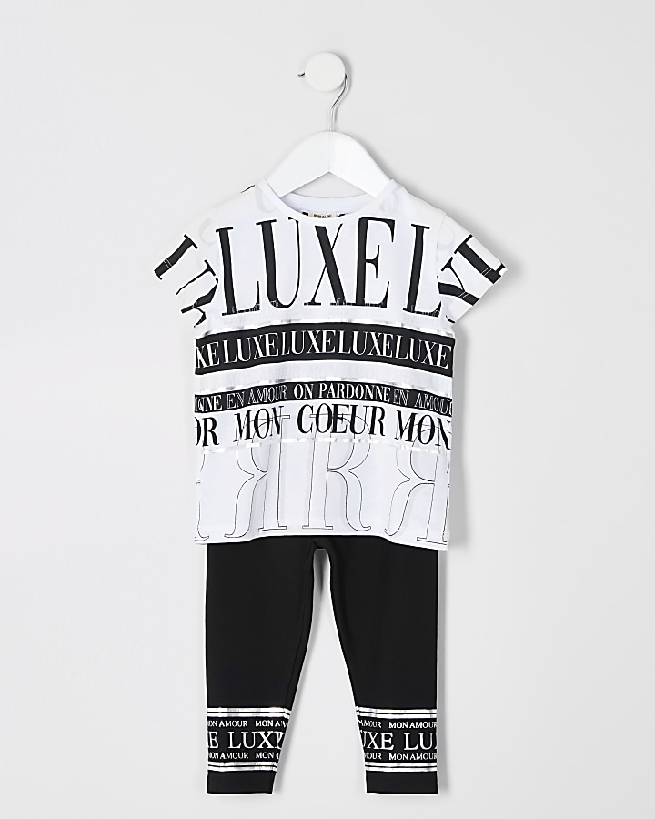 Mini girls white 'luxe' print T-shirt outfit