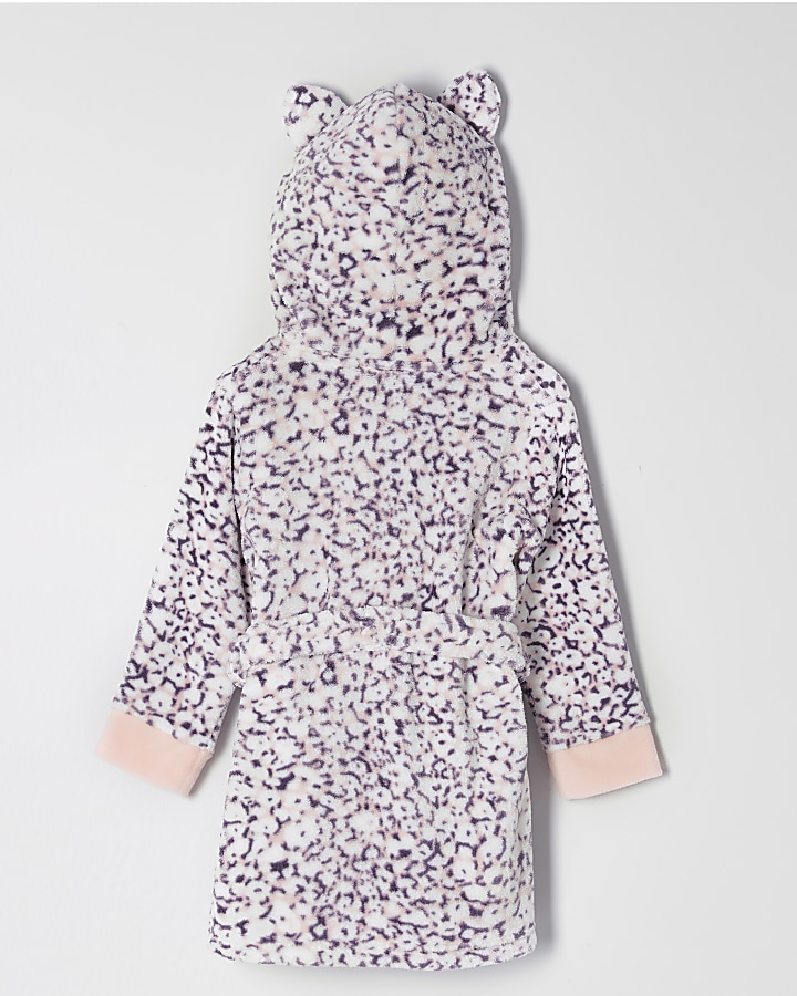 Mini girls purple animal print dressing gown
