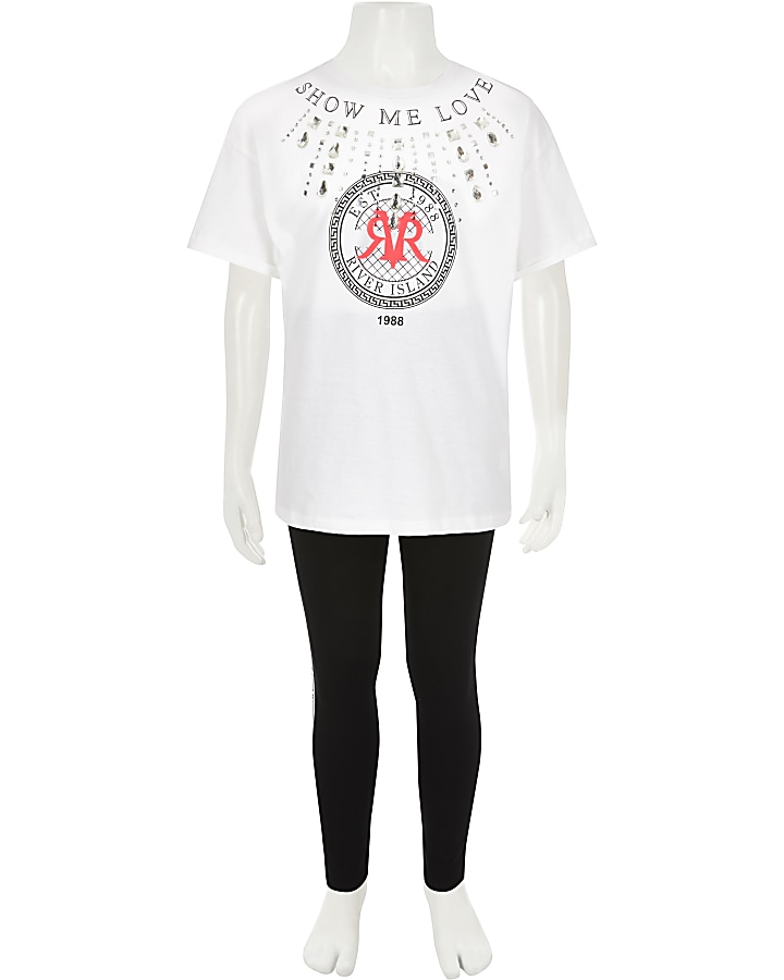 Girls white 'show me love' T-shirt outfit